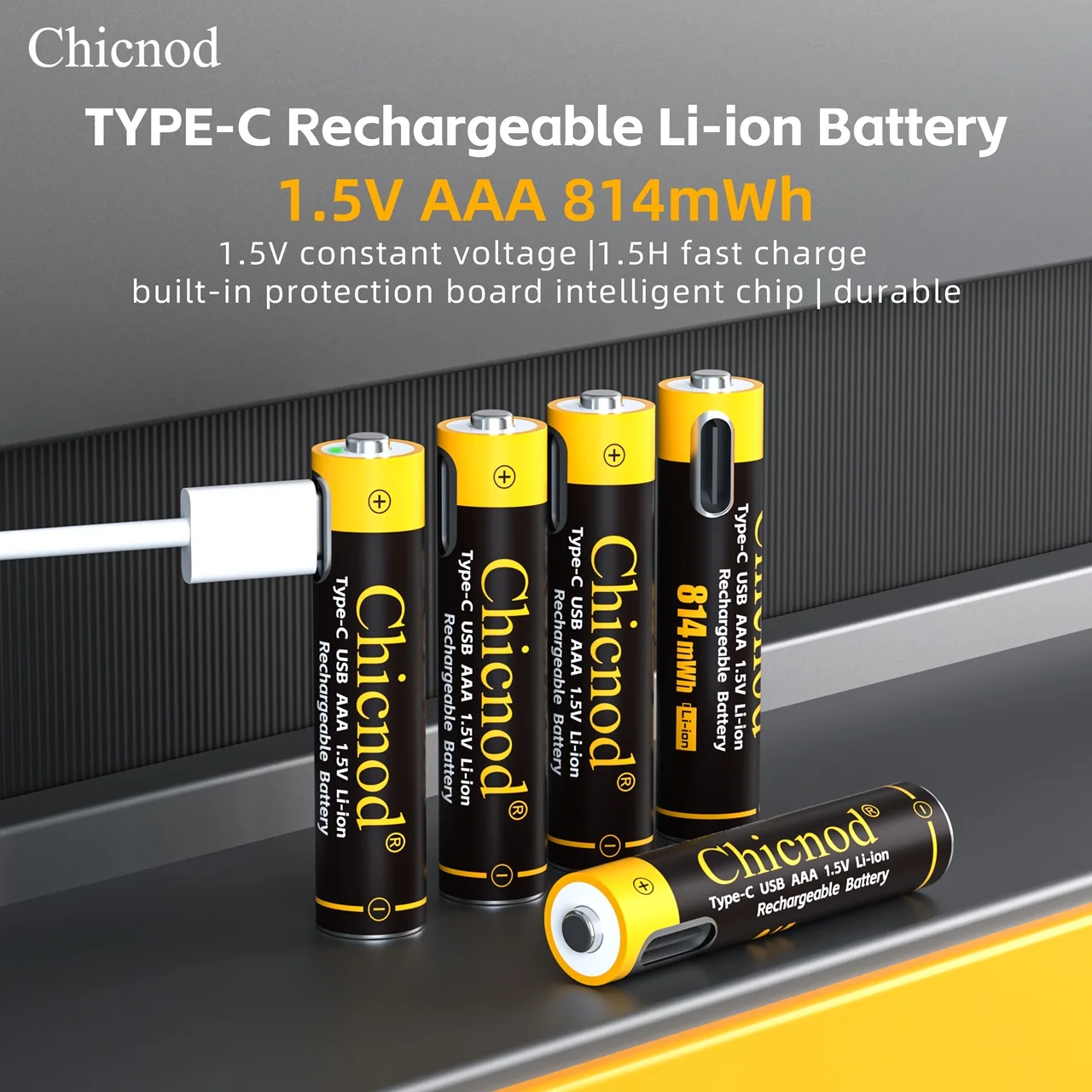Chicnod AAA Rechargeable Battery 1.5V 814mWh USB Type-C Li-ion Battery Built-in Charging Port Long Lasting Battery Pack 1