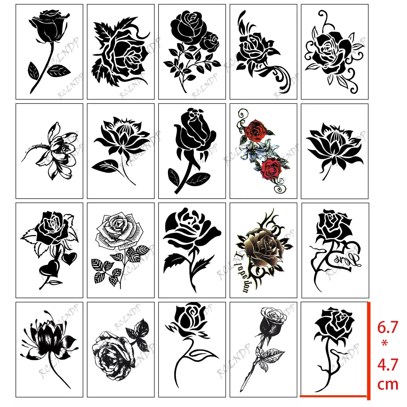 

20 Pcs Waterproof Temporary Tattoo Sticker Black Small Plant Flower Rose Lotus Ins Flash Tatoo Fake Tatto for Men Women Girl