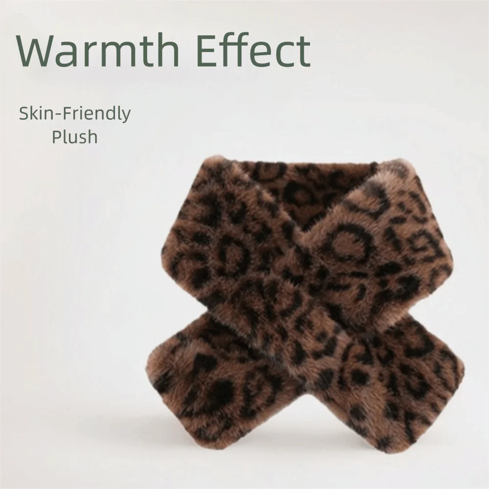 Thicken Warm Leopard Print Scarf Soft Faux Rabbit Fur Faux Fur Scarf Windproof Faux Collar Cross Scarf Winter Season