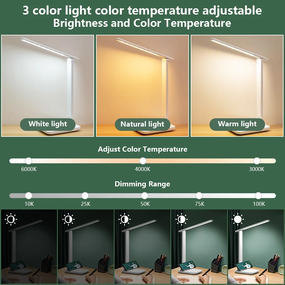 Super Table Lamp Foldable Led Desk Lamp 3 Type Stepless Dimmable Touch Bedside Reading Eye Protection Night Light USB Chargeable 3