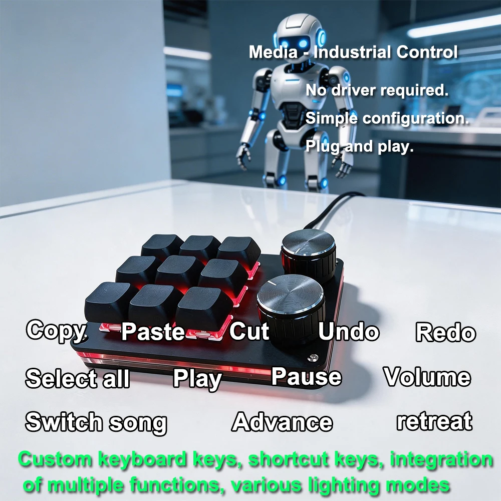 9-Key Multi-Functional Editing Keyboard, 6-Layer Macro Recording, Full-Key Customization, One-Step Operation for Control - 4
