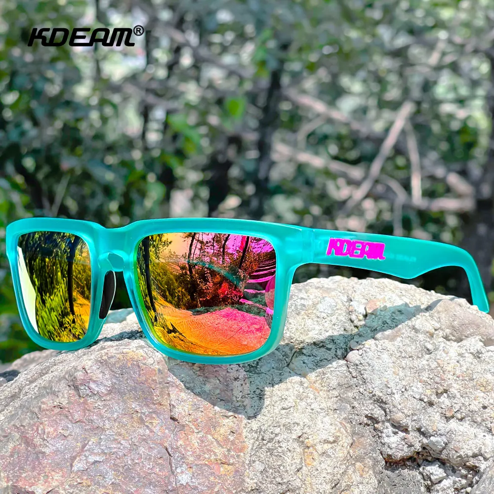 KDEAM Unisex Polarized Mirrored Sunglasses – Stylish Color Blocking Square Shades with Protective Case