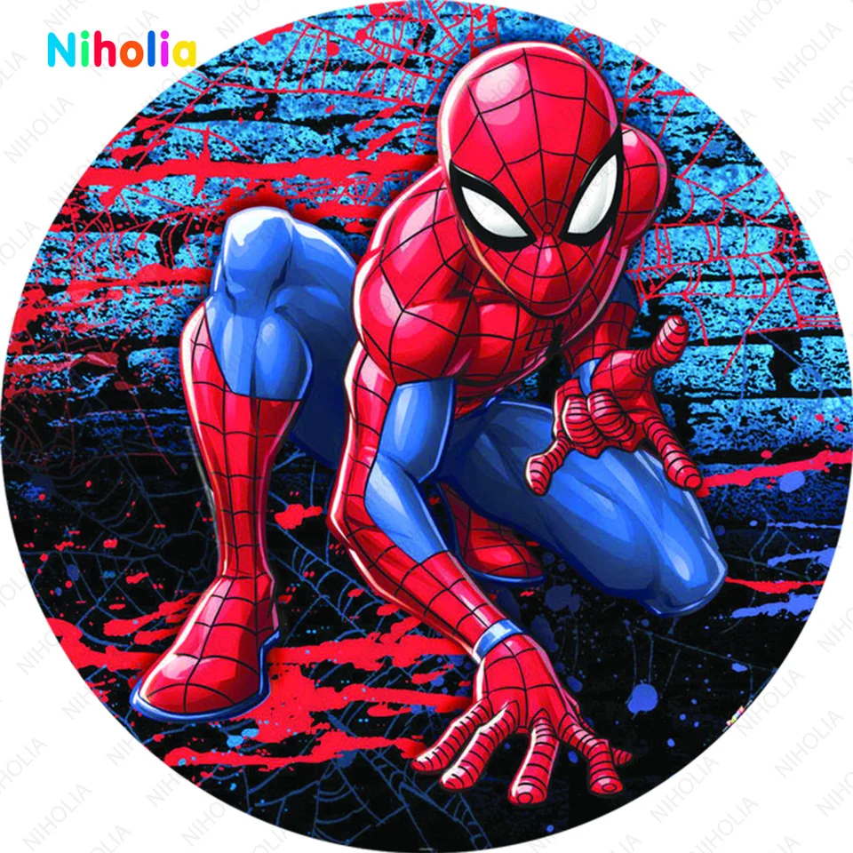 Spider Man – arrière-plan rond de Super héros, couverture de fête  d'anniversaire pour enfant, dessin animé Marvel, décoration de  réception-cadeau pour bébé, arrière-plan de Studio Photo - AliExpress, image size:960x960