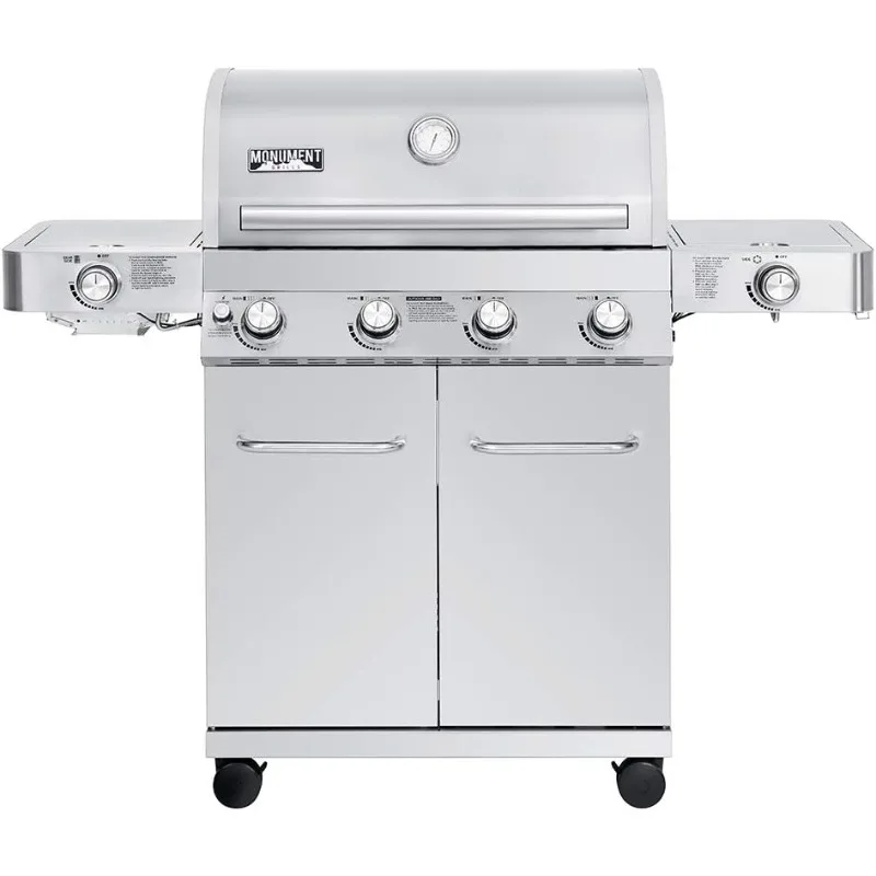 

Larger 4-Burner Propane Gas Grills Stainless Steel Cabinet Style with Side & Side Sear Burners, Built in Thermometer