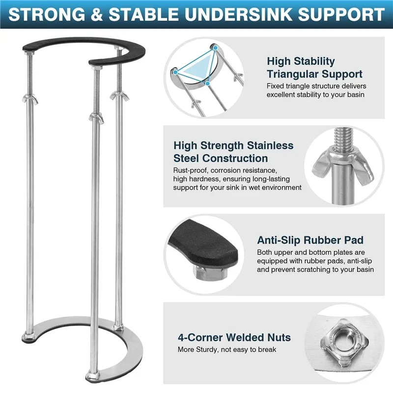 Stainless Steel Wash Basin C-shaped Mouth Fixed Support Bracket Kitchen Bathroom Toilet Height Adjustable Basin Support Frame 2