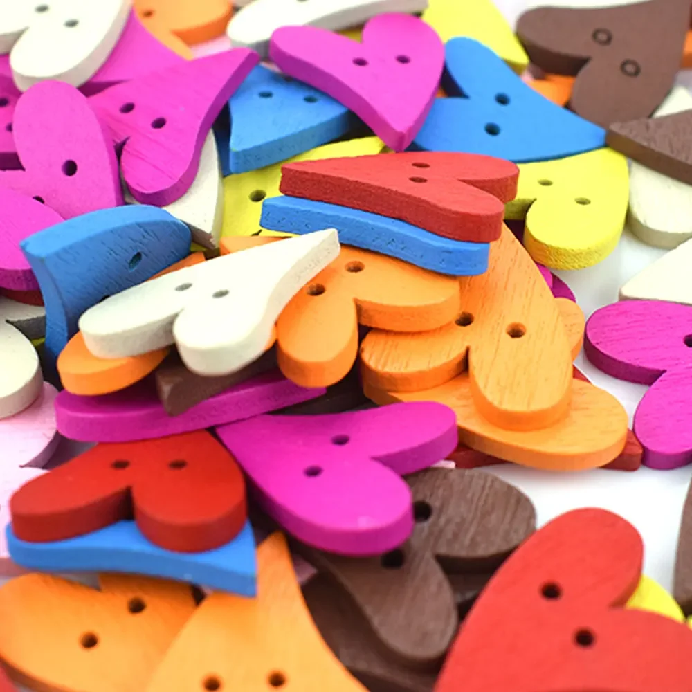 50PCS Wooden Heart Buttons for Handmade Girl Clothing DIY Decor Scrapbooking Needlework Craft Sewing Wood Button Accessories 3