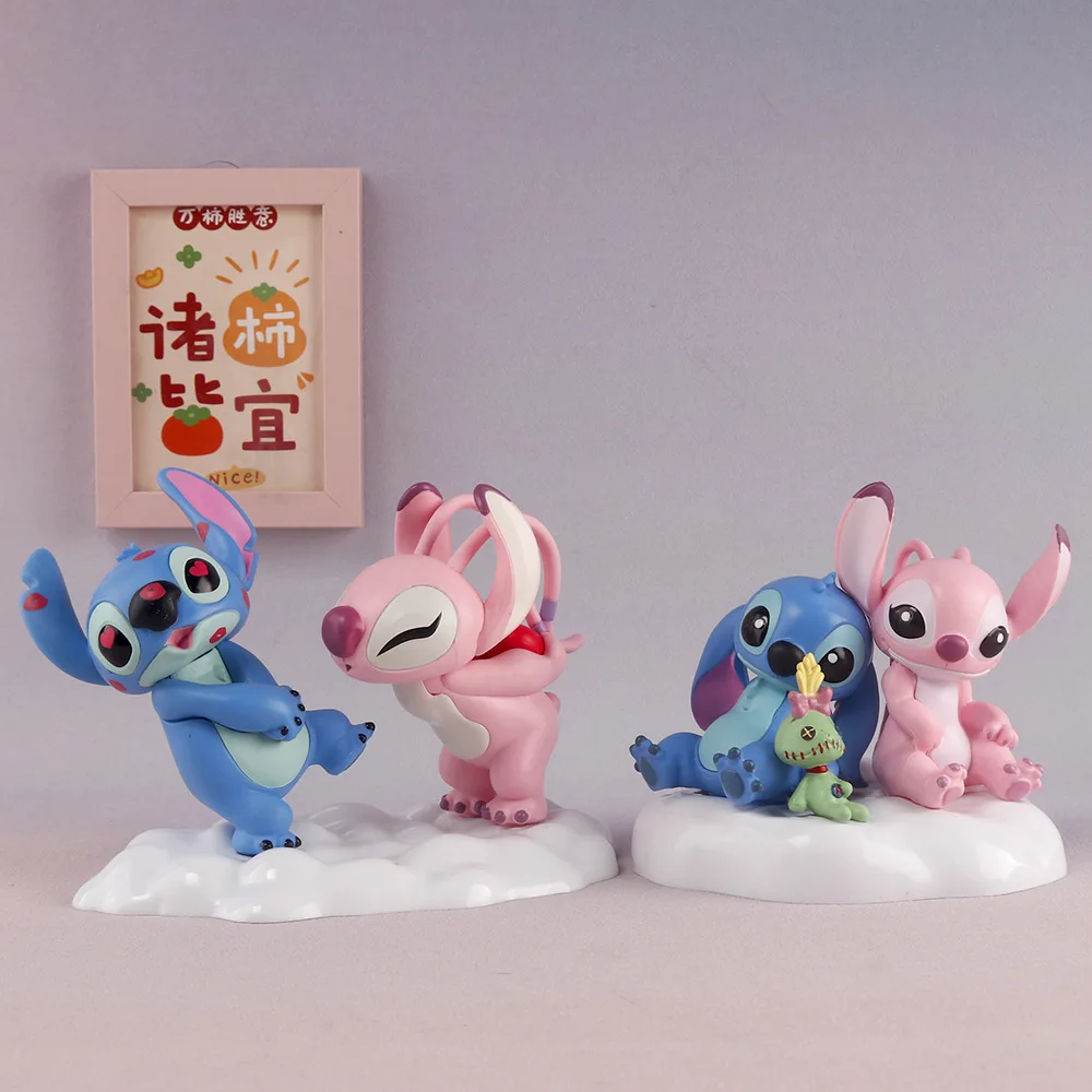 Disney Stitch Lovers Model Doll Angel Kissing Stitch Statue Desktop Display Figurines Ornaments