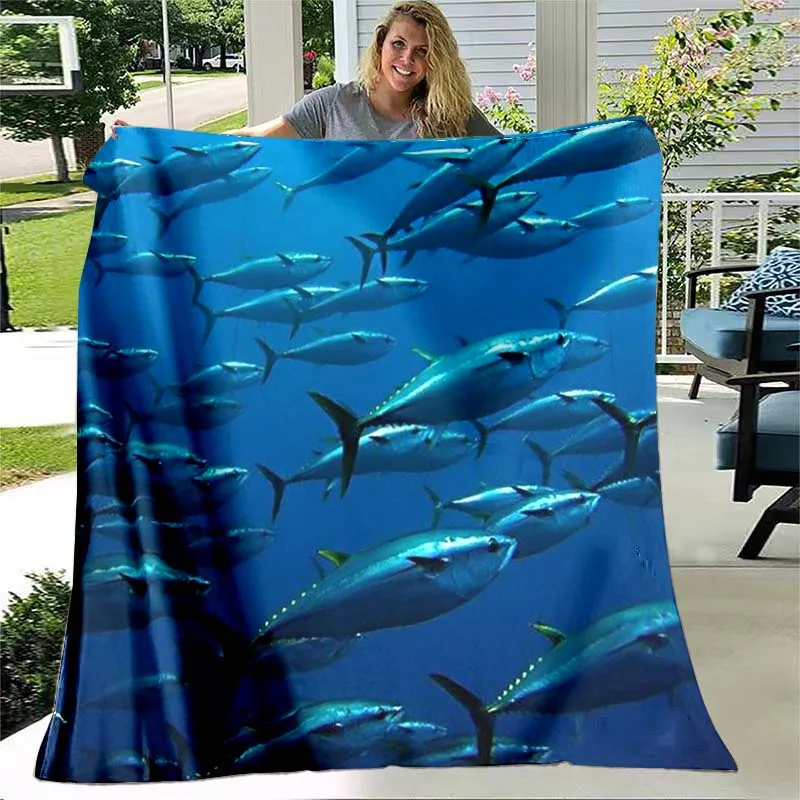 

Tuna Fishing Animal Blanket Lightweight Comfortable Soft Ultra Warm Blanket for Bed Travel Sofa Couch King Queen Size for Teens