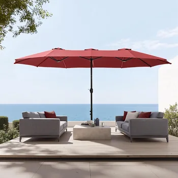 Extra Large Double-Sided Rectangular Patio Umbrella with Base 1