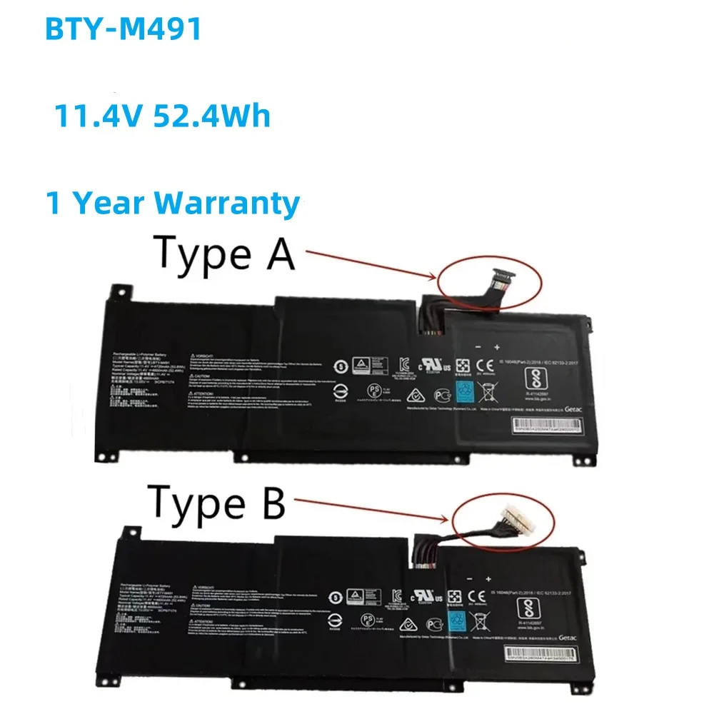 

BTY-M491 Аккумулятор для ноутбука MSI Modern 15 A10M-014,A10RAS-258 A10RD A11M A10RB-041TW A4MW Prestige14 11,4 V WH