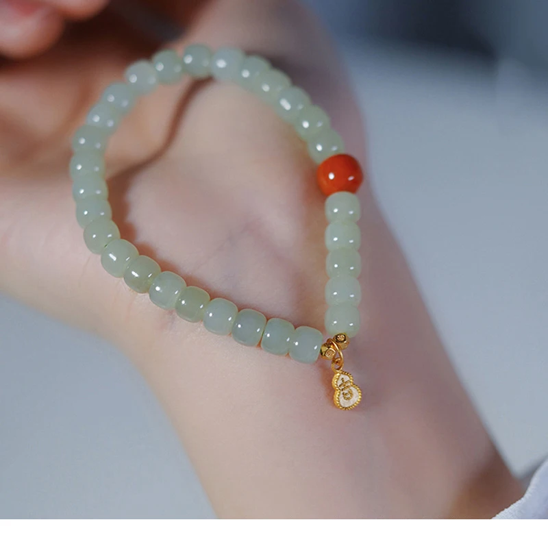Frauen Strings Heißer Verkauf Explosion Handstring Rote Perlen Designs Mode Natürliche Hetian Jade Armband – Detail 4
