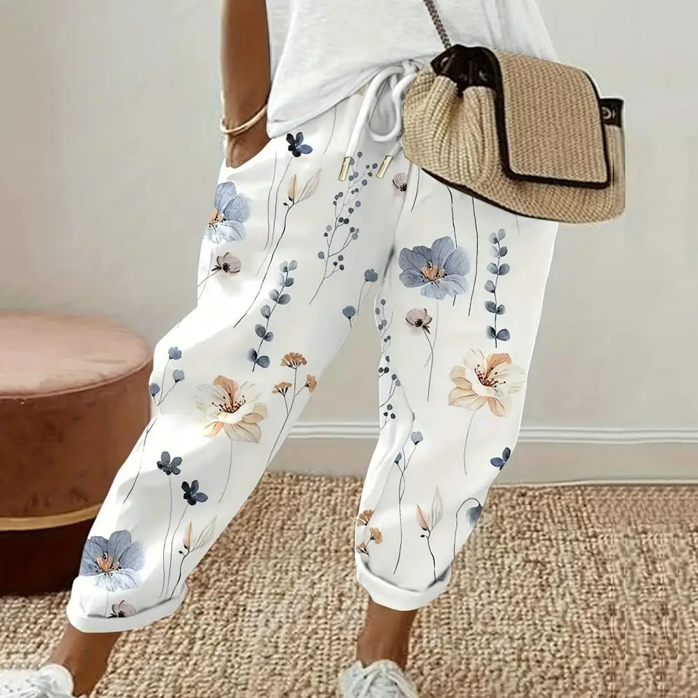 

Elastic Waist Pants Camouflage Rainbow Flower Print Sport Trousers Stylish Women's Straight-leg Pants with Elastic Waist