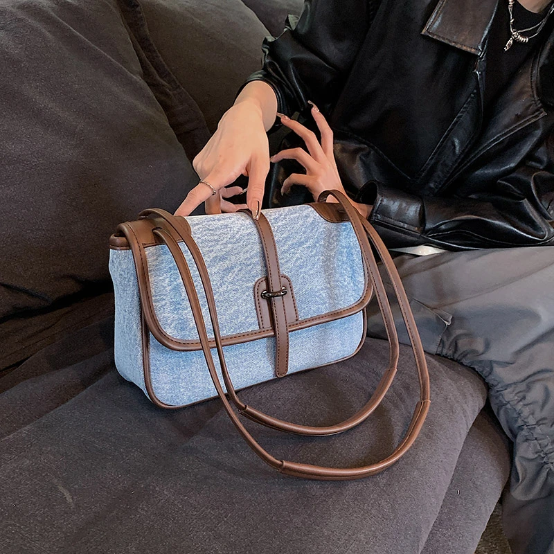 

Middle Size Denim Messenger Bag New Trends Purses and Handbag Female Zipper Cross Body Bag Flap Single Shoulder Bag for Women