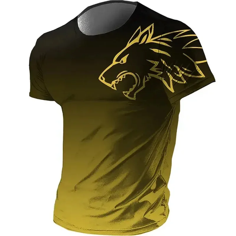 T-shirt da Uomo per Fitness e Sport, Estate 2026, Stile Vintage, Stampa 3D, Asciugatura Rapida, Sfumato, Motivo Lupo, Manica Corta - immagine 4