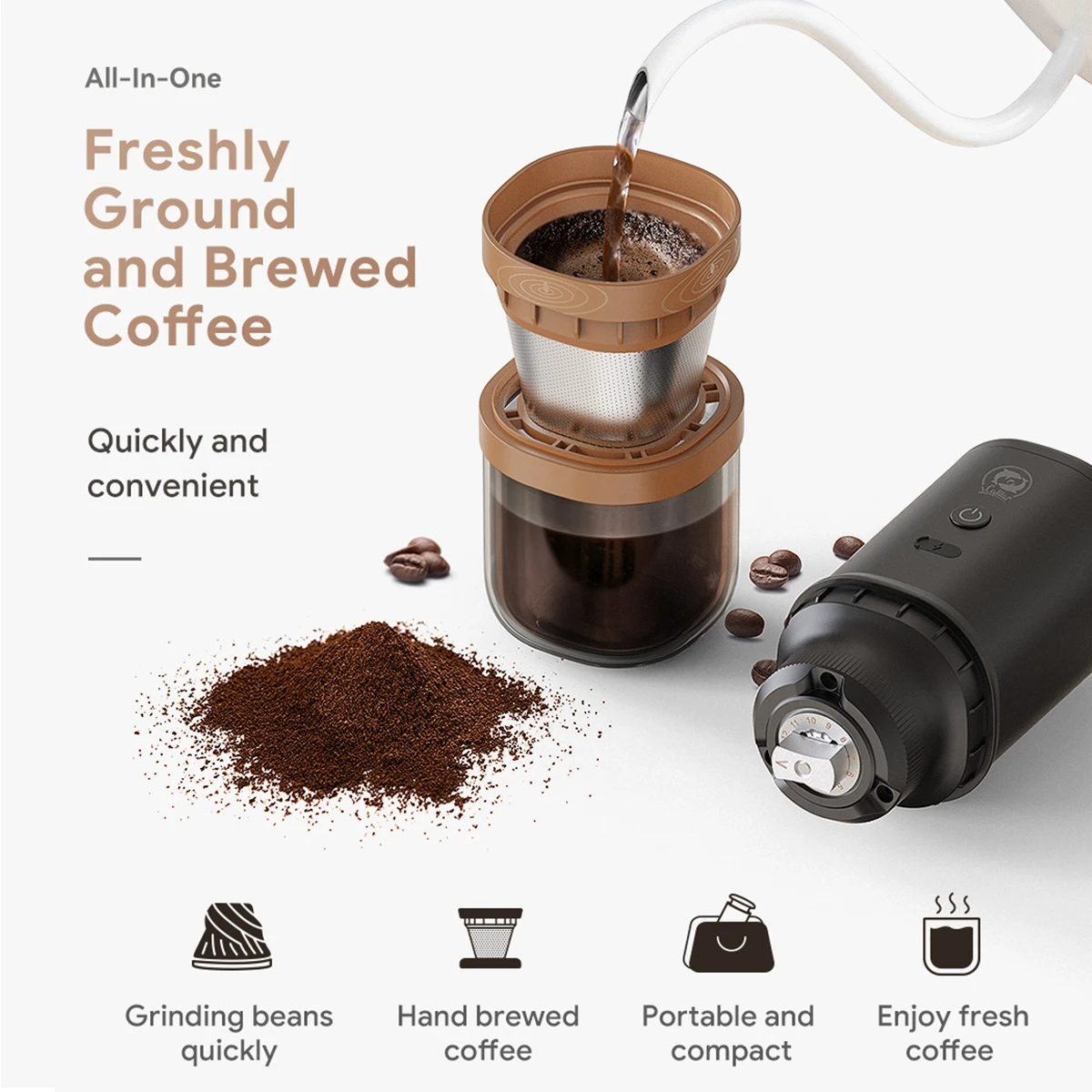 Icafilas Allinone Grinding & Brewing Portable Electric Coffee Grinder