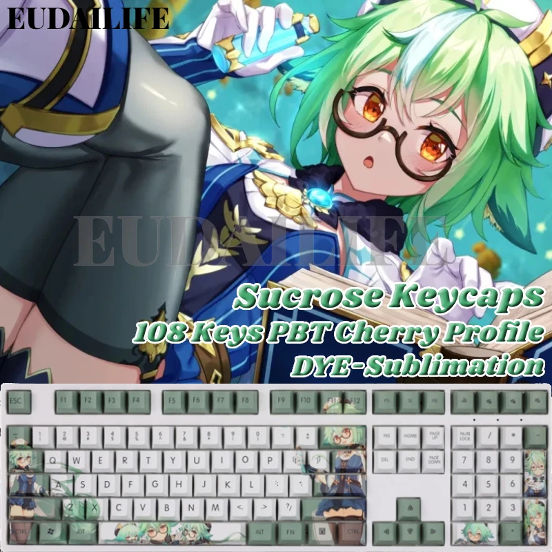 

Genshin Impact Sucrose 108 Key Caps PBT DYE Sublimation Cherry MX Cross Axis Switch Anime Keycap Mechanical Keyboard Gaming Gift