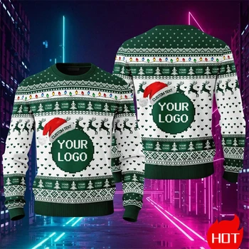 Custom Logo 3D Printed Sweatshirt Menwomen Ugly Christmas Sweater Diy Personalized Design Custom Image Pullovers Unisex Tops
