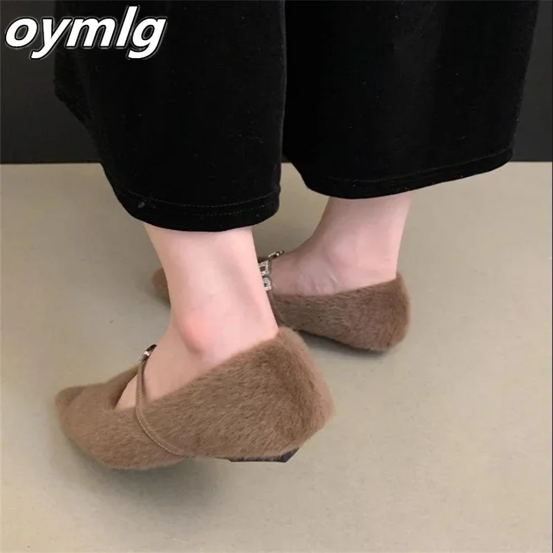 2023 Autumn/Winter New Pointed Plush Shoes Flat Sole Single Shoes Women's Comfort Plush Shoes