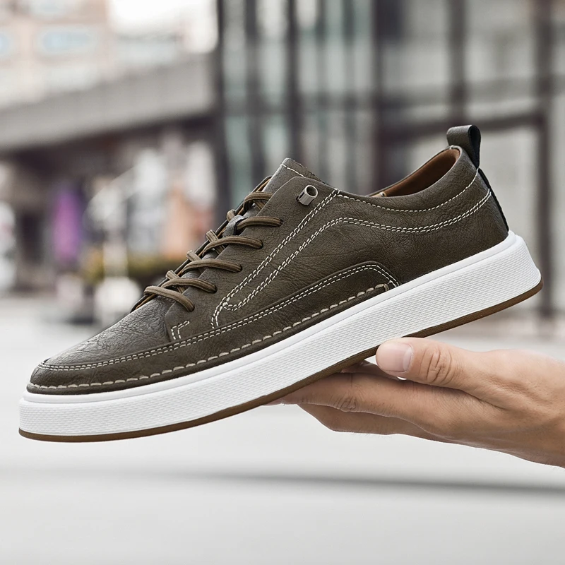 2024 Fashion Brand Men's Genuine Leather Casual Shoes Thick Sole Oxford Fashion Versatile Sports High Quality Work Shoes 3