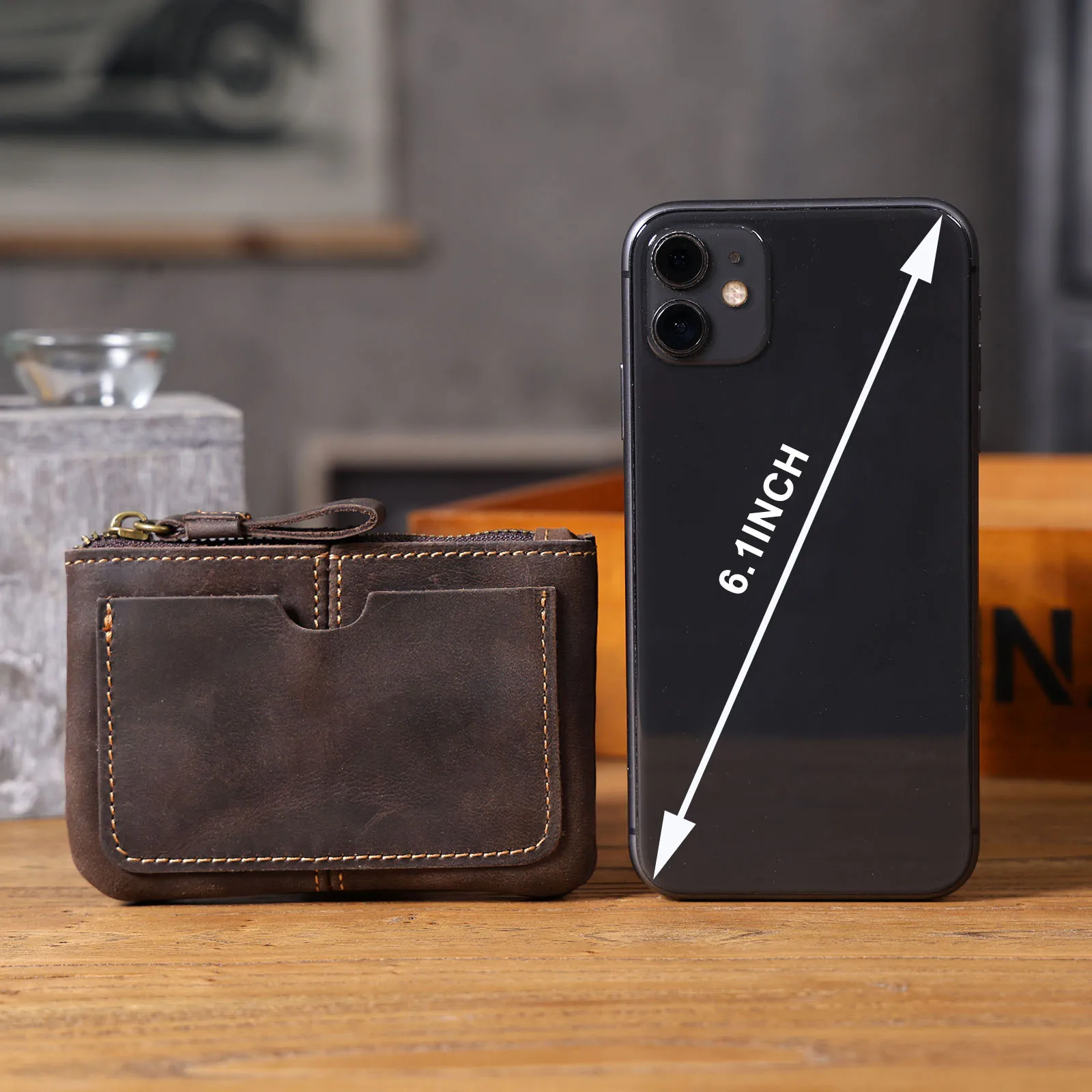 Genuine Leather Mini Card Holder Coin Purse Crzay House Leather-Perfect for Carrying Coins, Cards, and Keys