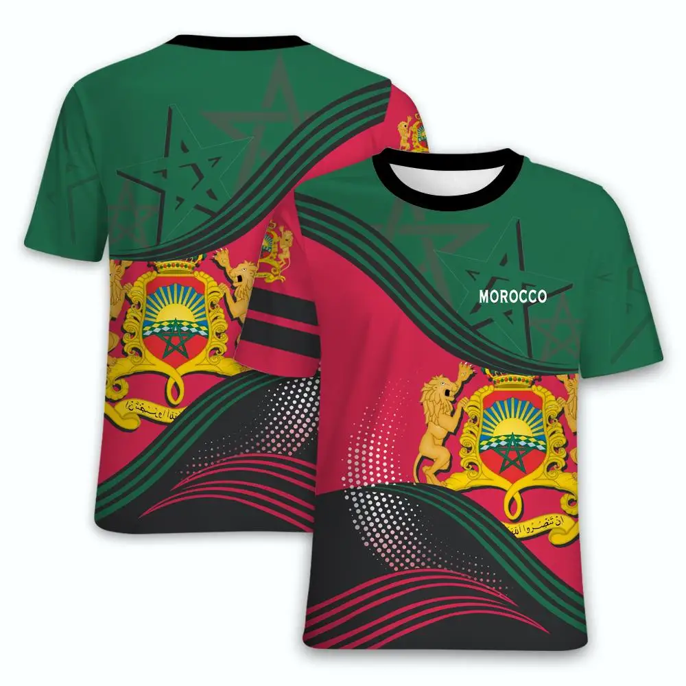 

Moroccan Flag Printing T Shirt For Men Round Neck Breathable ComfortabSle Summer Harajuku Oversized y2k Clothing Men's Clothing