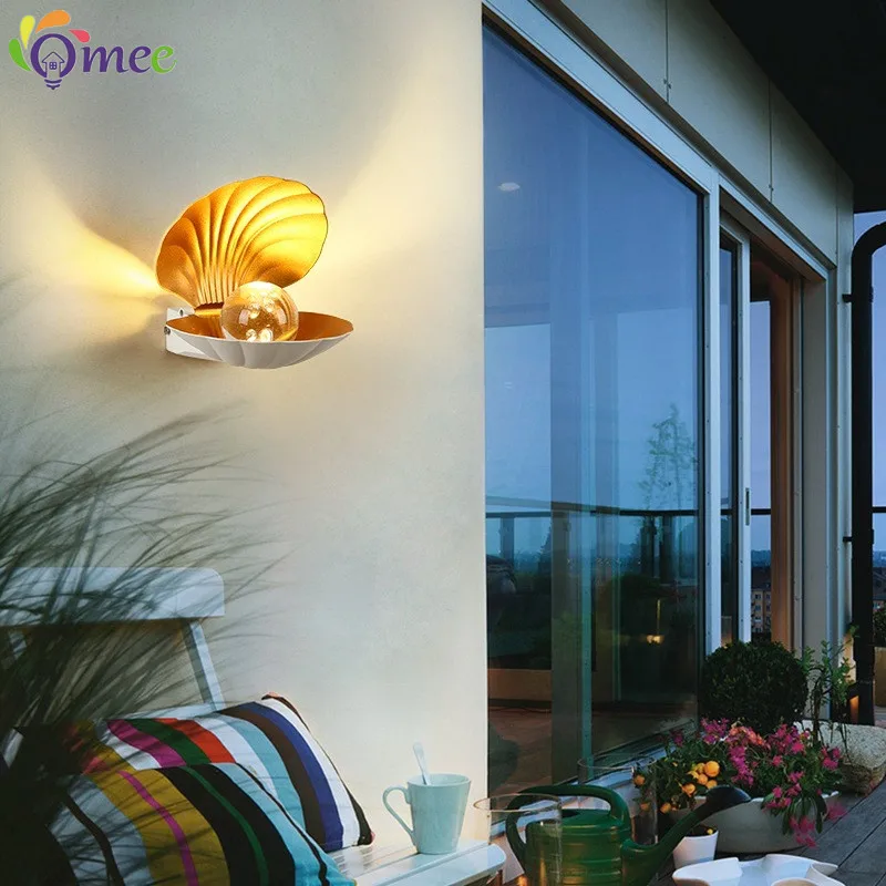 Nordic Metal Art Wall Lamps Minimalist Bedroom Bedside sconce Shell Pearl Crystal Light Corridor Aisle Stair Lamp Balcony Lights