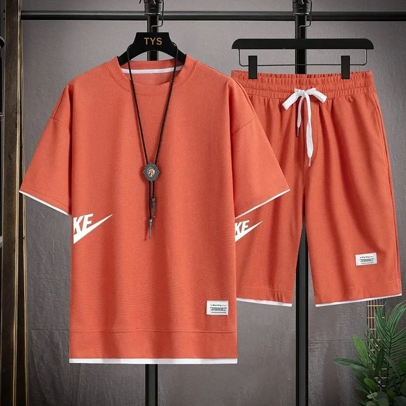Sports Set Sports Suit Tracksuit Set Outdoor Suit Set Hawaiian Shirt And Shorts Set Shirt And Shorts Set Shirt Set Men's Summer Short-sleeved T-shirt + Five-point Shorts Two-piece Set