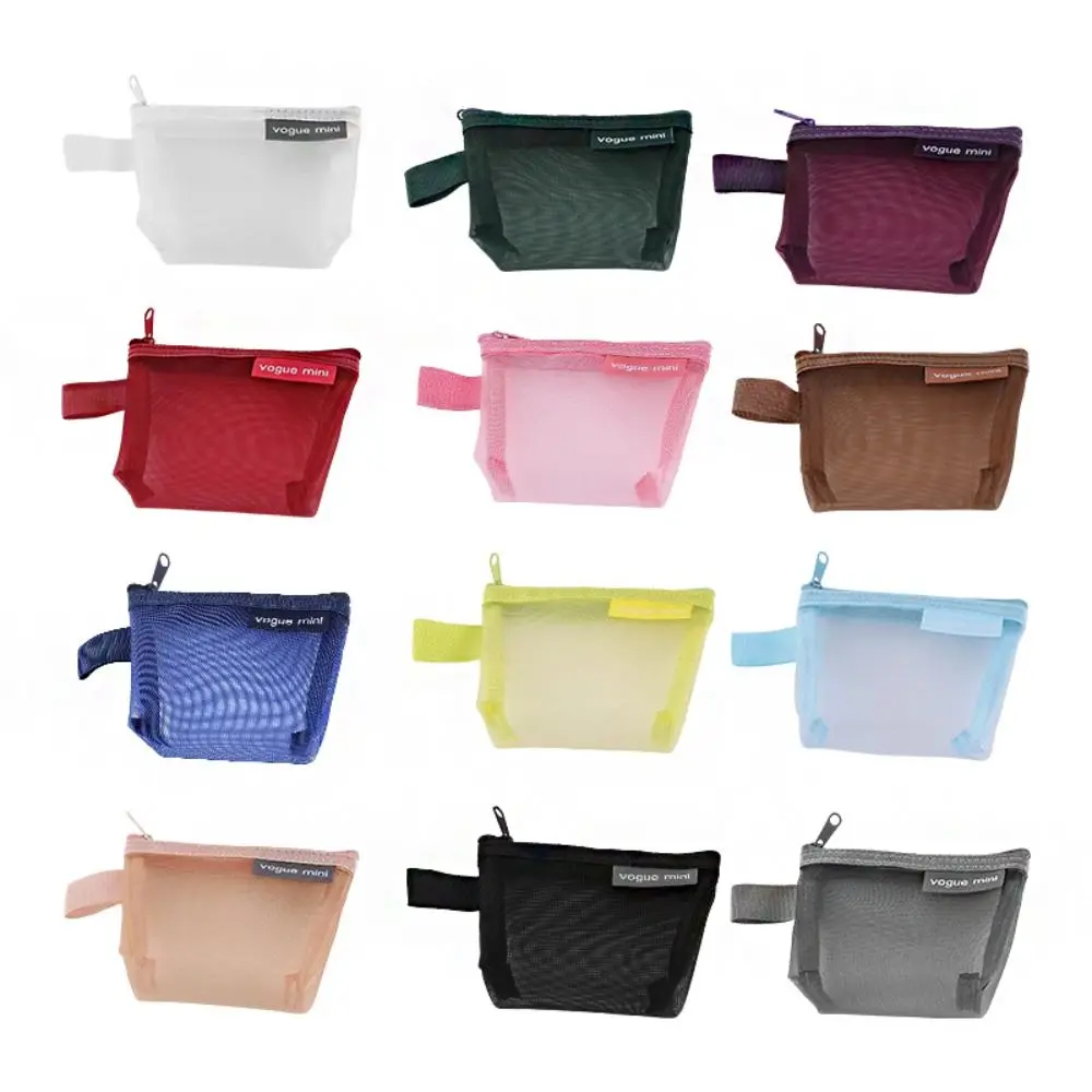 Makeup Bag Transparent Mesh Storage Bag Cute Lipstick Small Item Mini Coin Purse Nylon Coin Cosmetic Travel DIY coin purse plush coin purse coin wallet change bag cosmetic bag