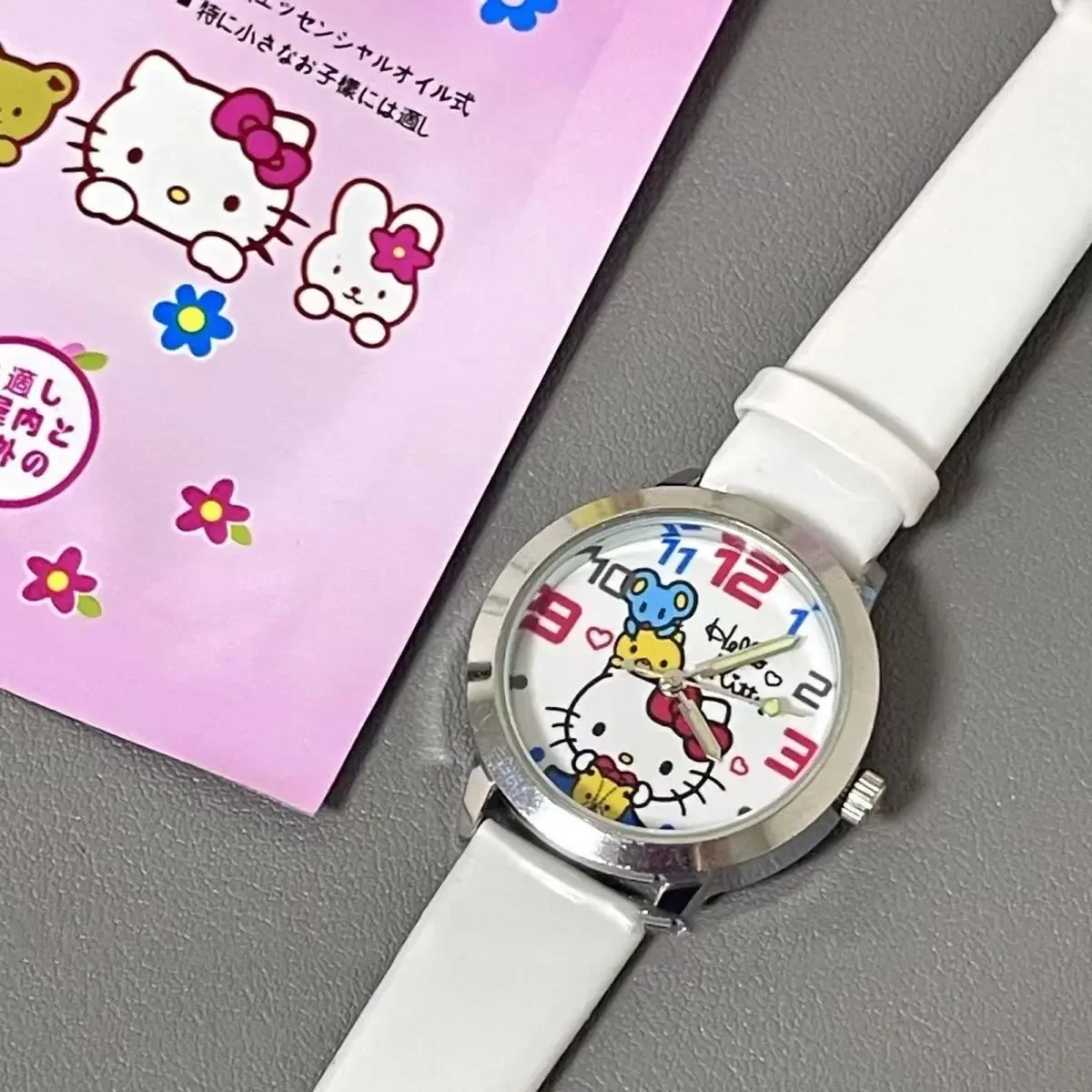 MINISO Disney Hello Kitty Children Watch Sanrio Anime Cartoon Faux Casual Quartz Ladies WristWatch Girls Children Birthday Gift 2