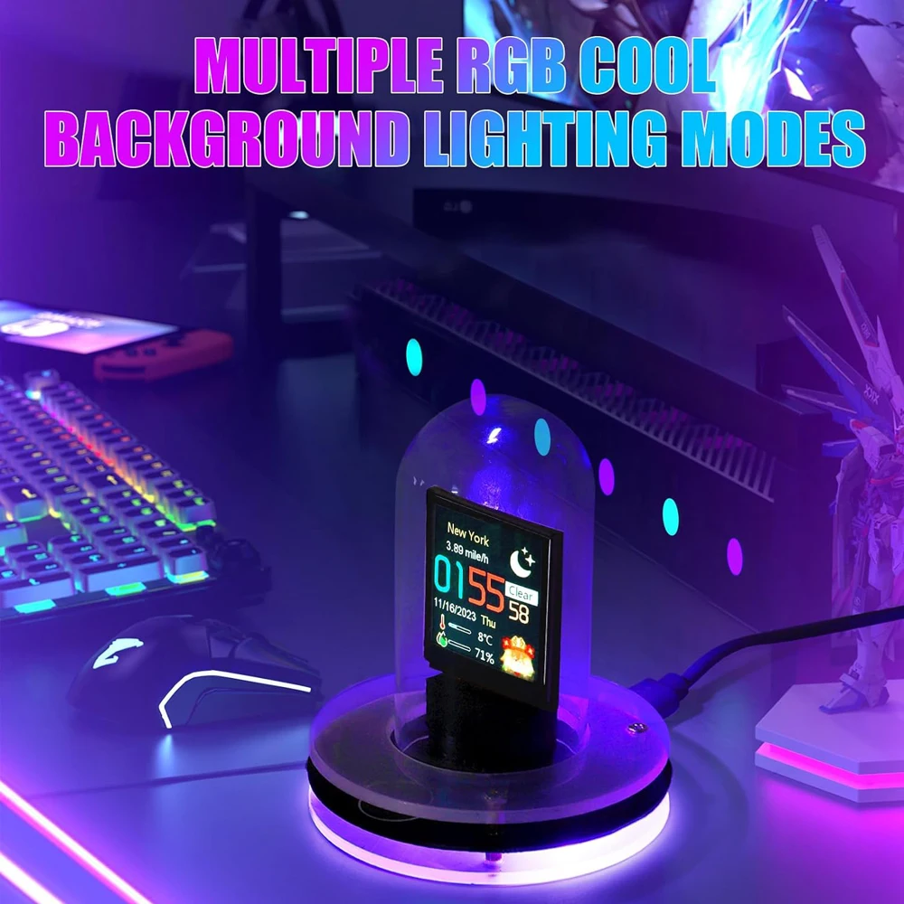 Weather Clock Mini Weather Clock Bitcoin Price Tracker Nixie Tube Alarm Clock with Colorful RGB Lights and WIFI Weather Station DIY Album and GIF Animations