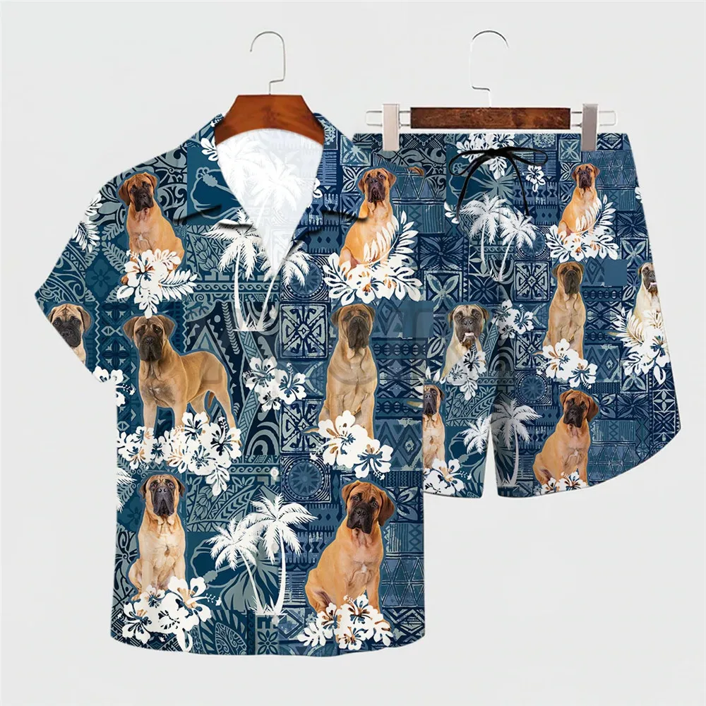 

HX Boxer Hawaii Sets Fashion Animals Dog 3D Printed Lapel Shirt Shorts Beach Surfing Men for Women Sunmmer Casual Clothes