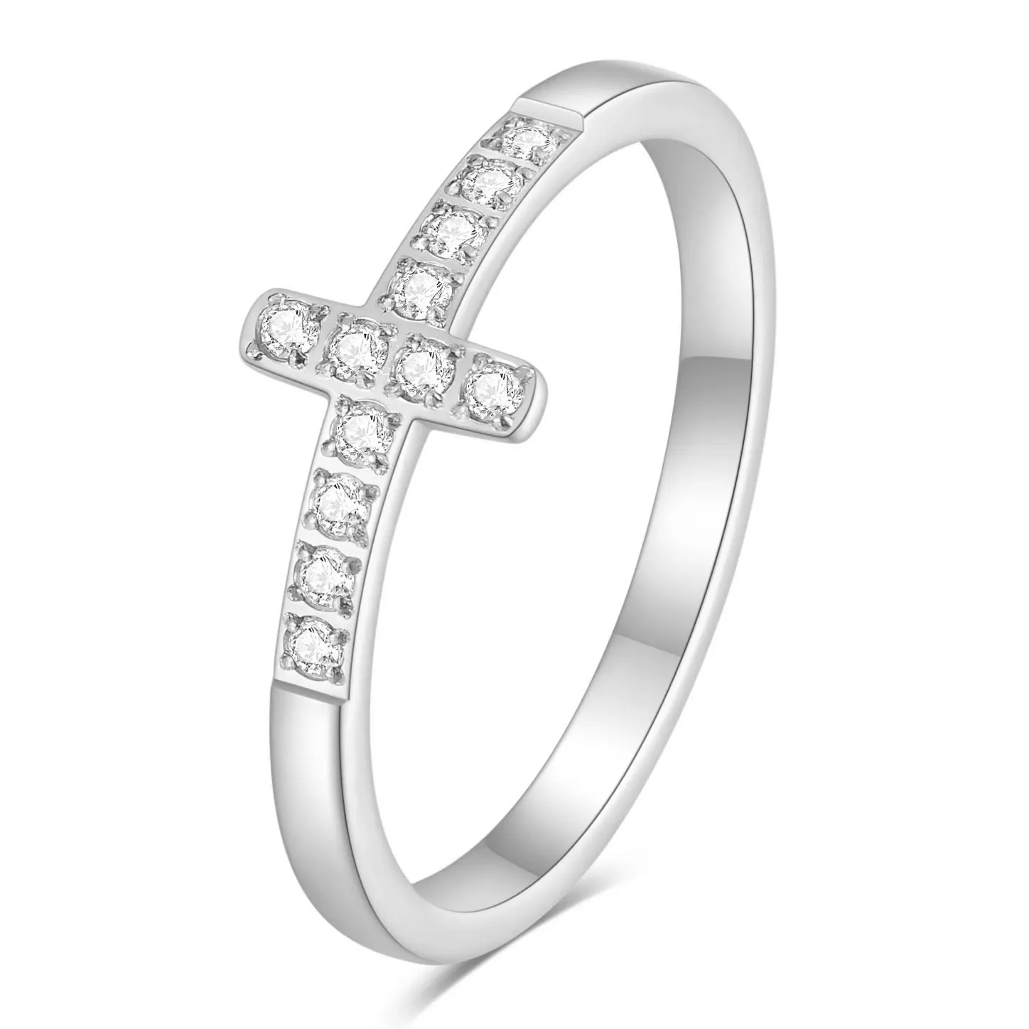 Fashion 316L Stainless steel Channel CZ Zircon Cross Ring With Bright Elegant Crystal Engagement Ring for Women Grils Jewelry finger rings,fashion rings,engagement rings,zircon rings,fashion ring,crystal rings,stainless steel rings,metal rings,cross rings