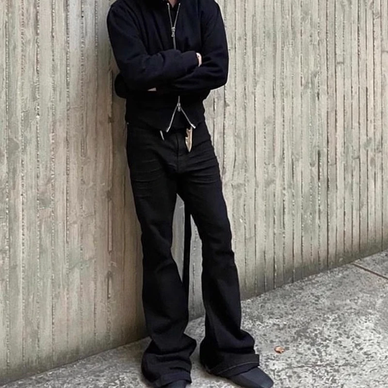 Men's Jeans Fashion Pants for Man Zipper Full Length Streetwear Pants Denim Black Solid Men's Clothing 3