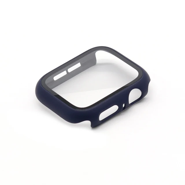 Glass+Case Protection Apple Watch Case Series 7 se 654 321 Bumper for iWatch 45mm 41mm 42mm 38mm 40mm 44mm Protector Apple Watch Midnight Blue