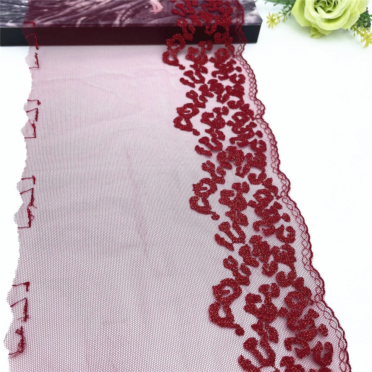 3y/lot Width 7 1/4 inch (18.50cm) Burgundy Shiny Golden Embroidery Lace Trim Clothing Sewing Craft DIY Apparel Fabric Lace 2