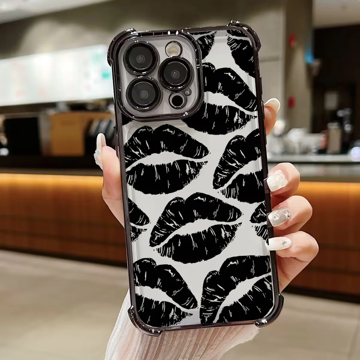 Stylish Retro Wine Red Lip Print Airbag Soft Phone Case