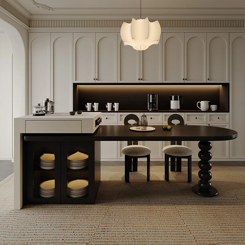 Island table integrated household combination Italian light luxury high-end kitchen restaurant rock slab multi-functional Nakaji