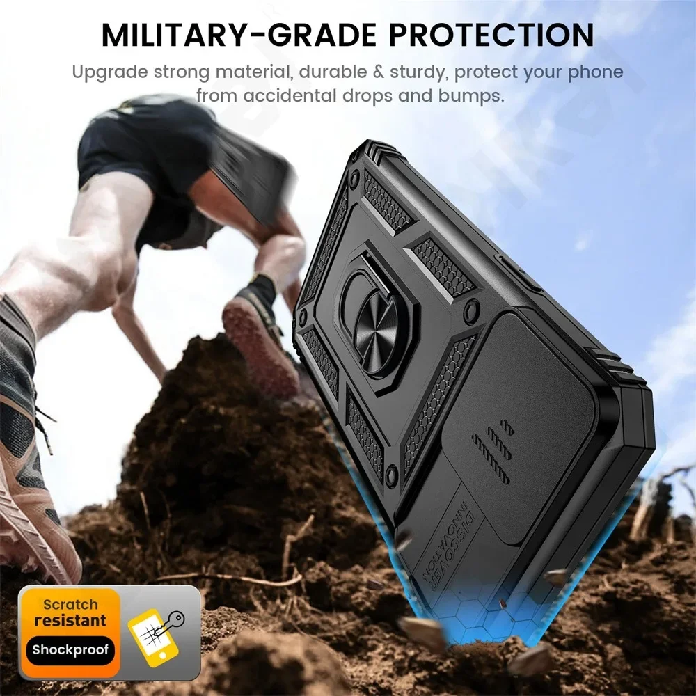Rugged Kickstand Case with Slide Camera Protection and Drop Shockproof Design