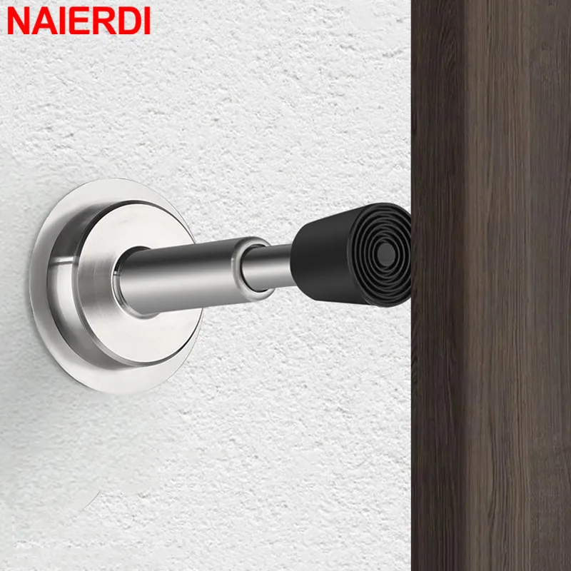 NAIERDI DS-21 Adjustable Door Stopper,Stainless Steel Door Stop with Rubber Bufferr Hydraulic Heavy Duty Door Holder Doorstops