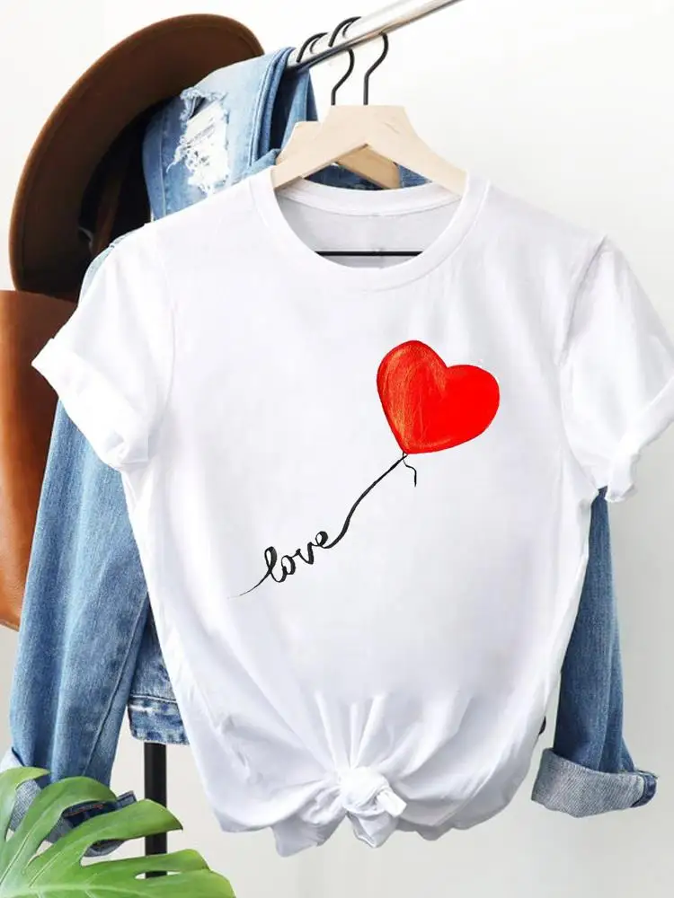 

Print Top Short Sleeve Women Fashion O-neck T Shirt Clothing Love Letter Sweet Trend 90s Casual Lady Graphic Tee T-shirt