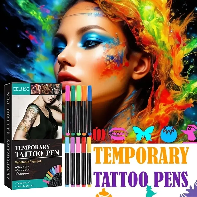 Vibrant Temporary Tattoo Pen Set for Creative Face and Arm Designs