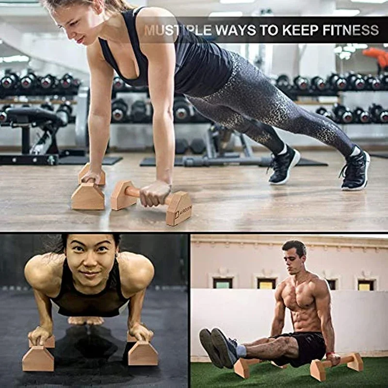 Wooden Push-Up Bars-Non-Slip Parallettes with Ergonomic Grip for Calisthenics, Home Workout & Street Fitness Equipment 2-Pack