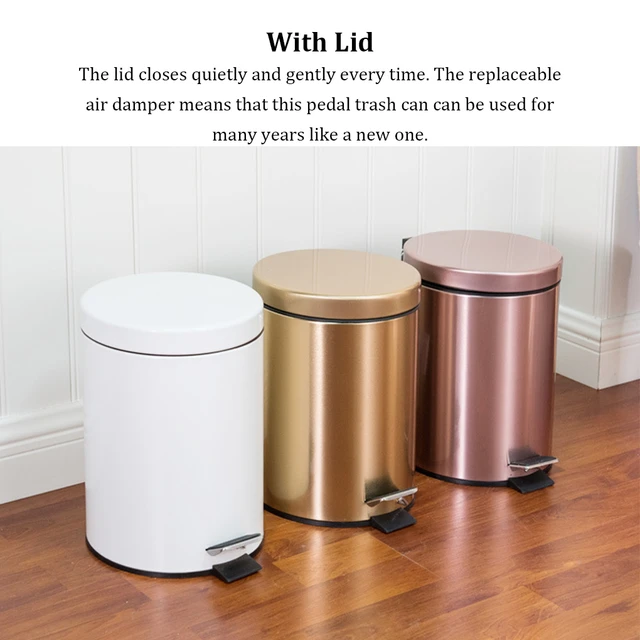 Trash Can Lid Bucket Foot Pedal Garbage Container Metal Step Round Waste  Bin Large Capacity Kitchen Washroom White/5L - AliExpress