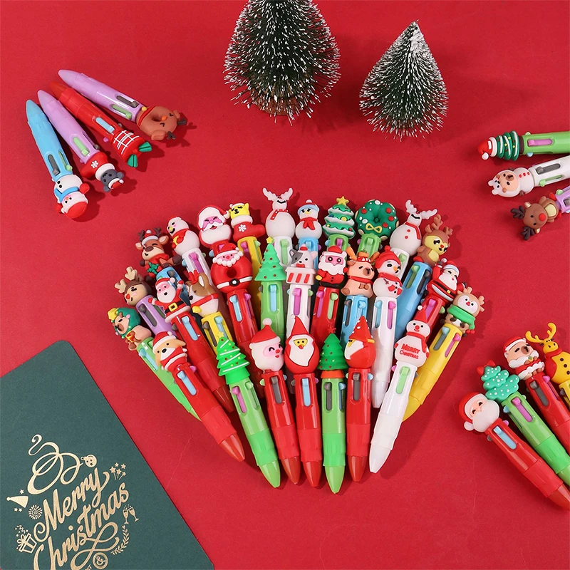 10pcs 새로운 크리스마스 4 색 볼펜 귀여운 엘크 산타 클로스 미니 젤 펜 핸드북 펜 학생 상금 선물