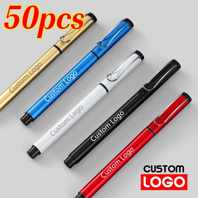 

50pcs Metal Gel Pen Custom Logo Business Signature Pen Hotel Advertising Gift Pen Lettering Name Office Stationery Wholesale