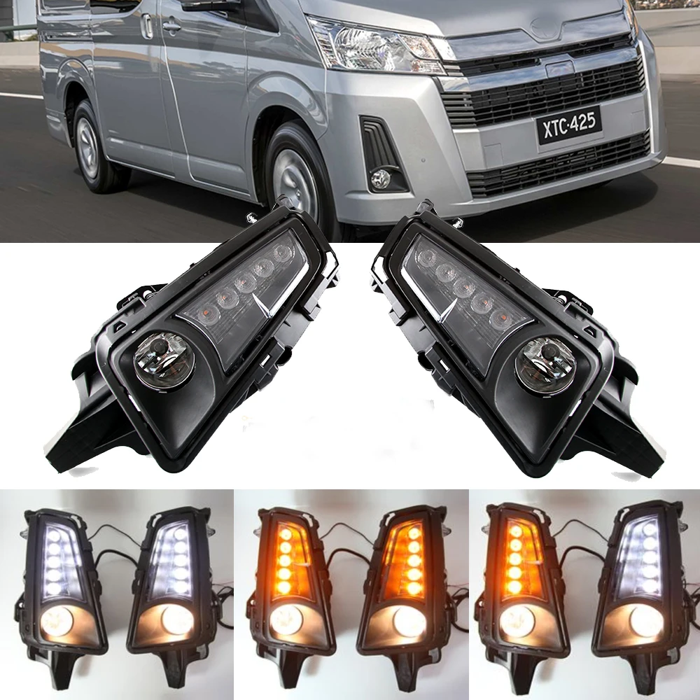 

LED DRL Car Daytime Running Light Front Bumper Fog Lamps with Turn Signal Assembly Accessories For Toyota Hiace 2019 2020 2021