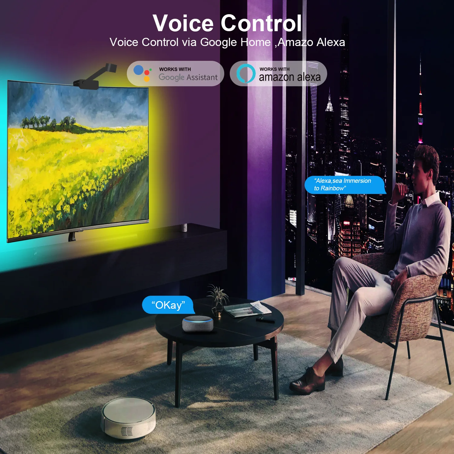 앱 스마트 스크린 TV LED 조명 스트립 스크린 캡처, 화면 색상 동기화 분위기 라이트 스트립 세트