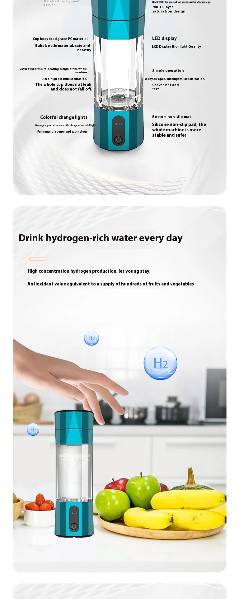 Description Picture 5 of itemSPE Portable Hydrogen Water Bottle Colorful and Customizable 6000-10000 ppb Portable USB Powered Hydrogen Water Generator