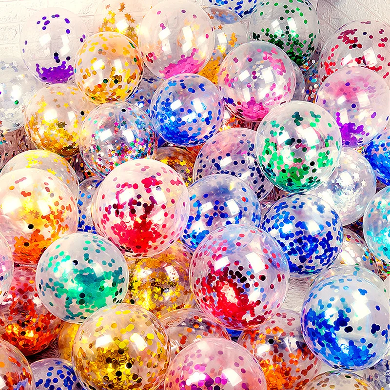 

10Pcs 12Inch Shiny Confetti Balloons Transparent Paper Foil Globos 2CM Glitter Sequins Xmas Wedding Birthday Party Decoration