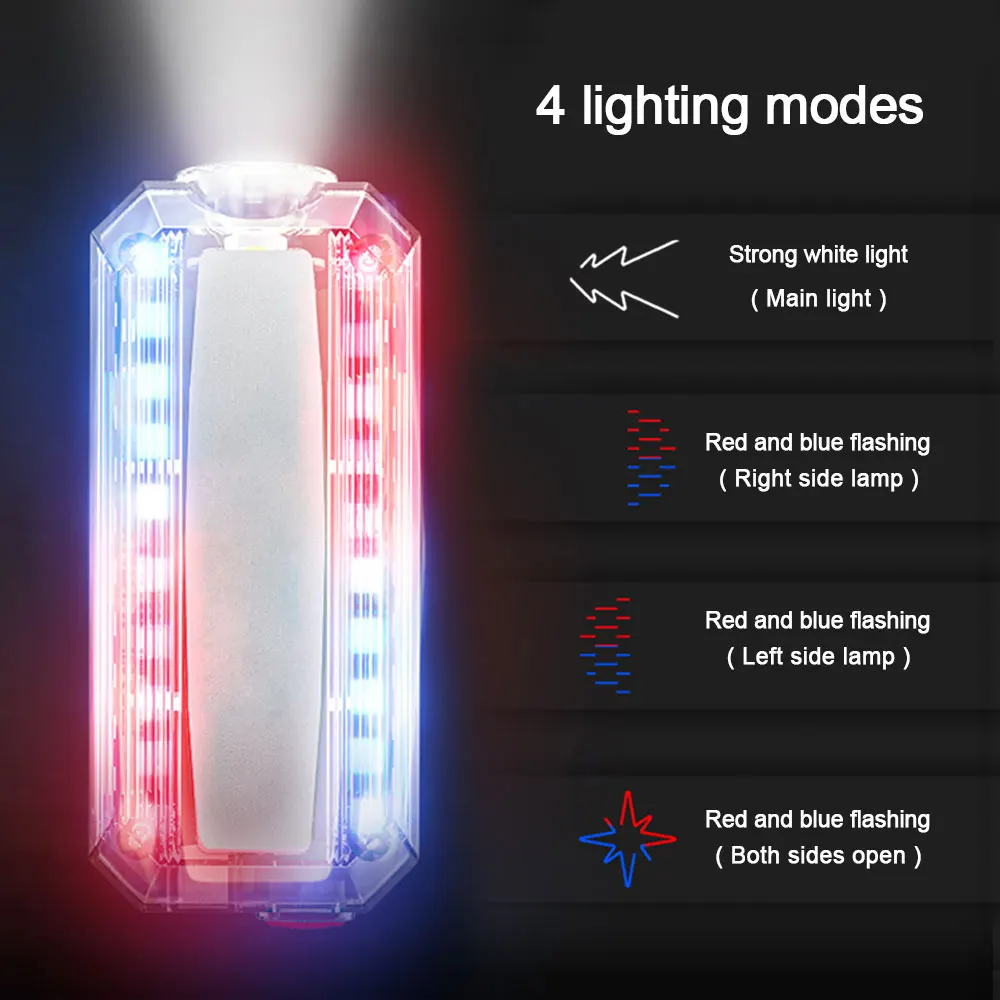 Red&Blue LED Strobe Warning Light Police Shoulder Clip Flashlight Outdoor Running Light USB Rechargeable Safety Helmet Work Lamp 2